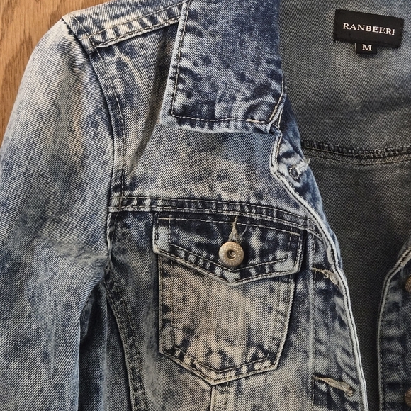 Ranbeeri Blue Stone Wash Denim Jacket 4 Pocket Button Snap Front Women’s M - Picture 4 of 14